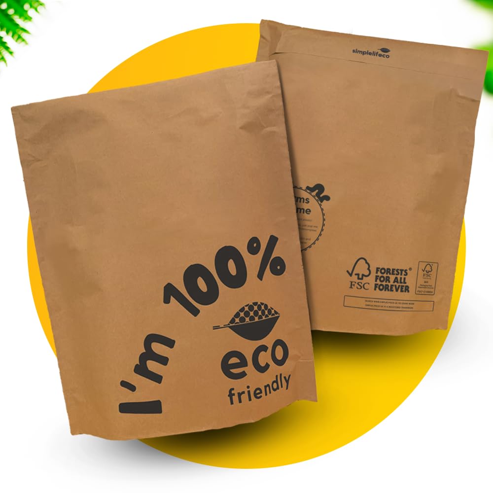 Simplelifeco UK FSC Certified, Eco Friendly Paper Mailing Bags (14 x 17”) | 100% Recyclable Planet Positive Postage Bags | B Corp (Pack of 25)