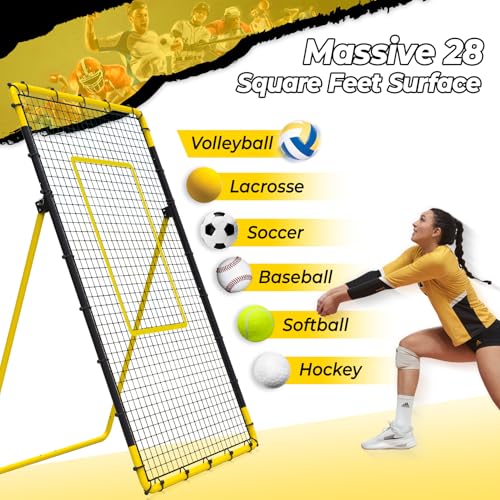 Happy Jump 7x4 FT Portable Volleyball Rebounder Net, 5 Adjustable Angles Bounce Back Trainer, Heavy-Duty Steel Frame & 45-Ply Net, Target Practice Training Equipment, Includes Volleyball for Drills