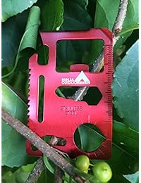 Ninja Outdoorsman herramienta múltiple de supervivencia, del tamaño de tarjeta de crédito, para bolsillo, de acero inoxidable, 11 en 1, Rojo