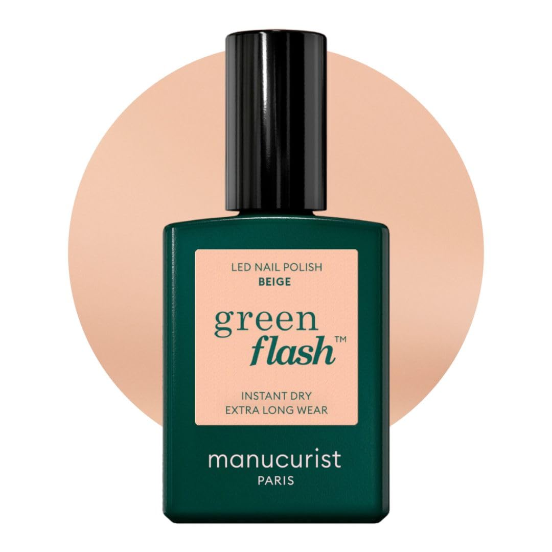 Manucurist Green Flash LED Beige - Beige Nude Gel Nail Polish - Vegan, 12-Free, Plant-Based - Strengthens and Protects the Nail - Nude Gel Polish - Made in France - 15 ml