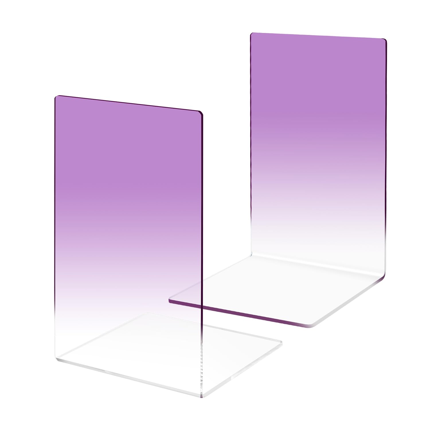 MSDADA Acrylic Bookends, 1 Pair (2 Pcs), Purple, Non-Slip, 'L' Shaped, Scratch Resistant, Book Organizer for School, Office, Library