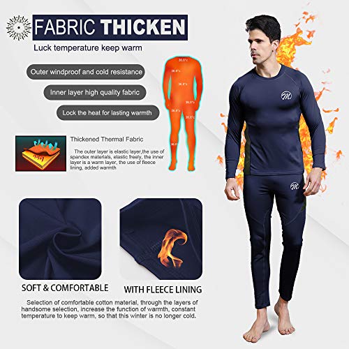Men's Thermal Underwear Wintergear Fleece Long Johns Compression Base Layer Set Skiing Warm Top & Bottom (Blue, XXL)