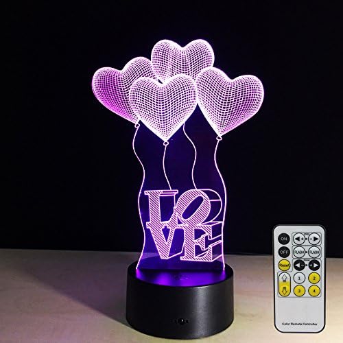 Night Lights for Kids with Remote Controller LED Touch 7 Colors Changing Table Desk Lamp Optical Illusion Light Valentine's Day lights Acrylic Lamp for Room Decorative Kids Lamp Heart Lights