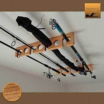 Amazon 木製釣りロッドホルダー ラック 天井マウント Ash Tree木製 チーク仕上げ Fishingrack Eu リール パーツ
