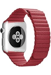 OULUOQI Magnetic Closure Leather Band for Apple Watch Band Leather Loop 42mm Red (Medium Size)