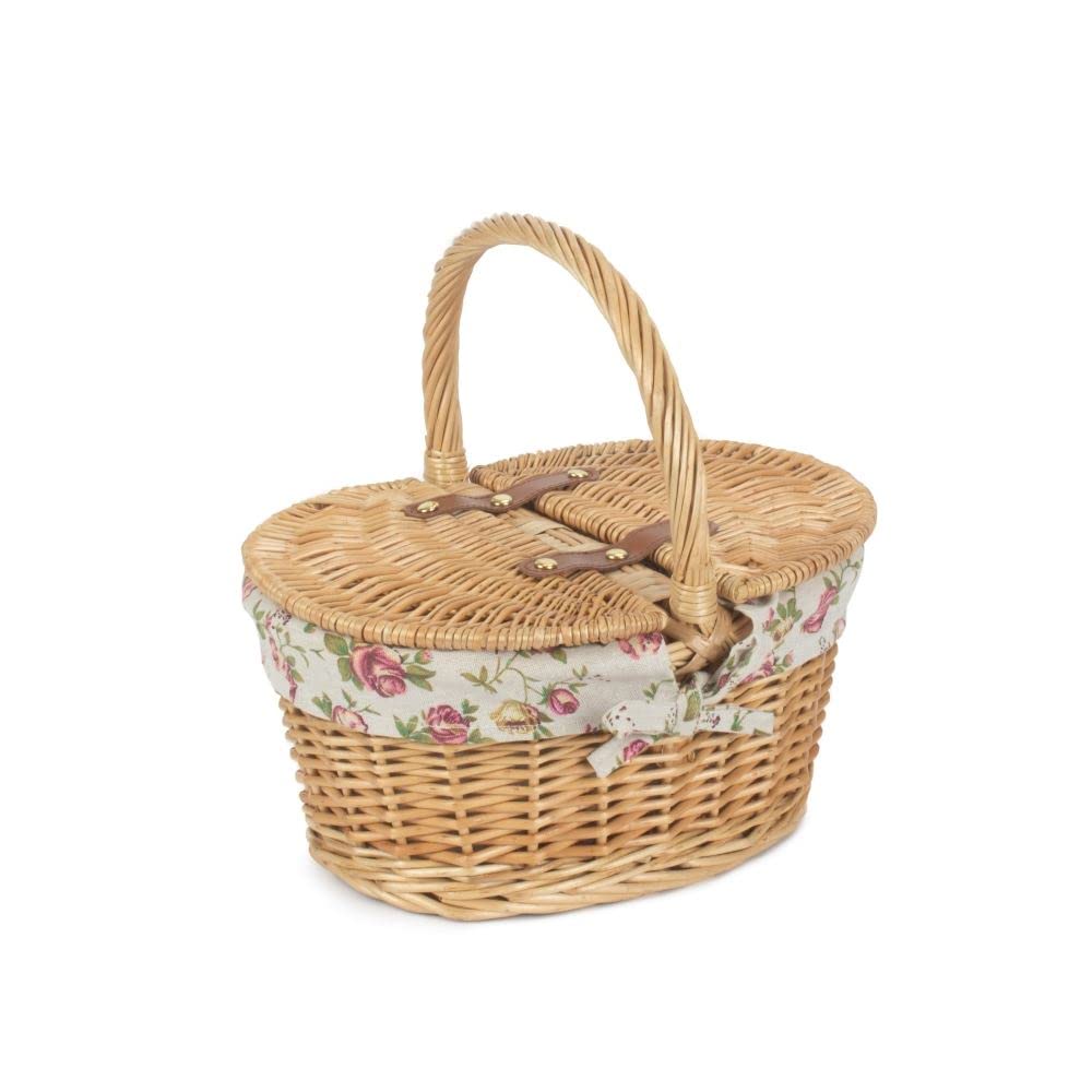 Red Hamper EH108R Garden Rose Lining Child's Oval Lined Lidded Wicker Picnic Basket