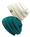 Unisex Trendy Warm Chunky Soft Stretch Cable Knit Slouchy Beanie Skully (Gift Set- Teal & Ivory)