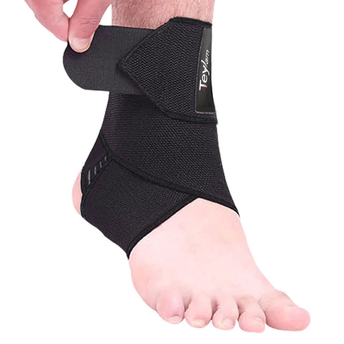 Teylam Ankle Support, Adjustable Ankle Support, Flexible Foot Bandage, Ultra Thin Ankle Support, Running Football, Right and Left Ankle (Black, Pack of 1)
