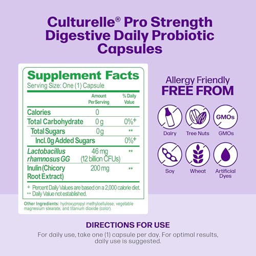 CULTURELLE PRO STRENGTH DAILY PROBIOTICS FOR DIGESTIVE HEALTH (2 MONTH SUPPLY) WITH PREBIOTICS FOR WOMEN & MEN, SUPPORTS OCCASIONAL DIARRHEA, GAS & BLOATING, GLUTEN & SOY FREE, 60 COUNT