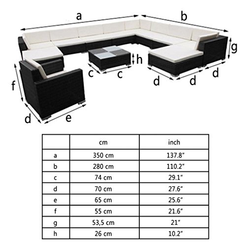 Tidyard 35-TLG. Gartenlounge-Set Gartensofa Poly Rattan Loungesofa Outdoor Balkon Terrasse Sofagarnitur Gartenmöbel mit Couchtisch, Hocker und Polster - Schwarz – Bild 5