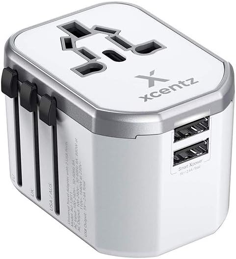 Xcentz Universal Travel Power Adapter International All in One Worldwide Travel Adapter Wall Charger AC Power Plug Adapter with Dual USB Ports for US EU UK AUS European Cell Phone Laptop