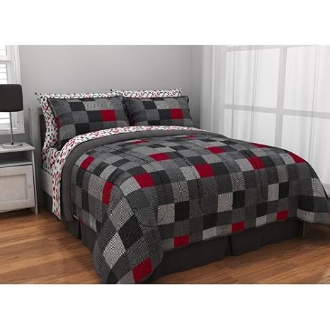 Amazon Com Black Gray Red Geo Blacks Loft Dorm Boys Teen Twin Xl