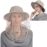 USHAKE Mosquito Head Net Hat, Safari Hat Sun Hat Bucket Hat with Hidden Net Mesh Protection from Insect Bug Bee Mosquito Gnats for Outdoor Lover Men or Women
