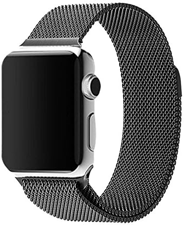 MotionX Replacement Milanese Magnetic Loop Stainless Steel Watch Band Strap For Apple Watch 38mm (Black)