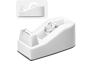 SINORS Desktop Office Tape Dispenser, Fits Standard 1-Inch Core Tapes, Weighted Non-Slip Base, Sharp Metal Blade, Smooth Cutting, Adhesive Roll Holder for Office, School, Shop, Home & Business - White