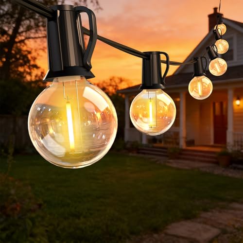 ROVLAK Outdoor Light Chain 15 m, Outdoor Garden Lights with 25 + 3 G40 LED Bulbs in Plastic, IP44 Waterproof, 2700 K Warm White Lights for Garden, Terrace, Balcony, Home Party