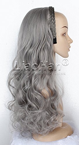 Liaohan Long Curly Grey Hair Fall Half Head Wig 3/4 