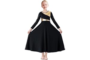 ORIDOOR Girls Praise Dance Dress Metallic Gold Liturgical Worship Church Robe Full Length Swing Lyrical Costume