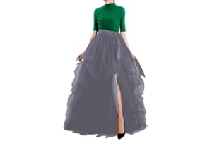 Qmker Women's Long Tutu Tulle Skirt A Line Floor Length Black Special Occasion Night Out fold Skirt