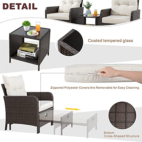 Vongrasig 5 Piece Wicker Patio Furniture Set, All Weather PE Wicker