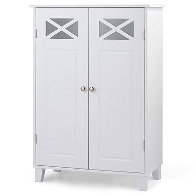 Tangkula Bathroom Floor Cabinet, Double Doors, Adjustable Shelf