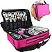 MONSTINA Large Capacity Makeup Case 3 Layers Cosmetic Organizer Brush Bag Makeup Train Case Makeup Artist Box for Hair Curler Hair Straightener Brush Set and Cosmetics 16.5x12x5.5 (L-Rose Red)