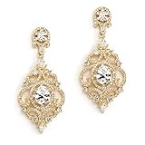 Mariell Victorian Scrolls 14k Gold Plated Cubic Zirconia Wedding or Evening Chandelier Earrings