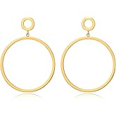 Black Gold Geometric Drop Dangle Earrings for Women Waterdrop Oval Circle Link Stainless Steel Dangle Earrings Trendy Jewelry Gifts for Women