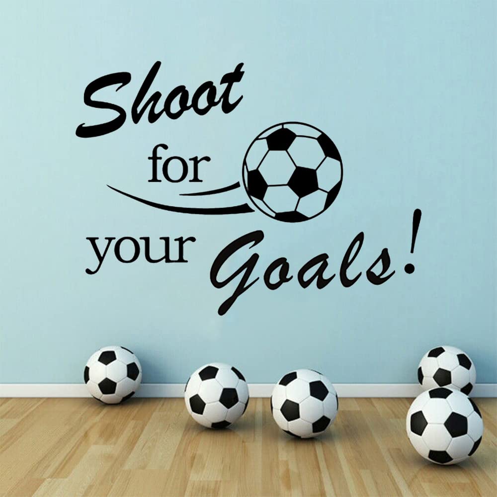 Football Stickers, “Shoot for Your Goals” Wall Stickers for Boys, Removable Football Posters Vinyl Sticker for Kids Bedroom Playroom (Black)