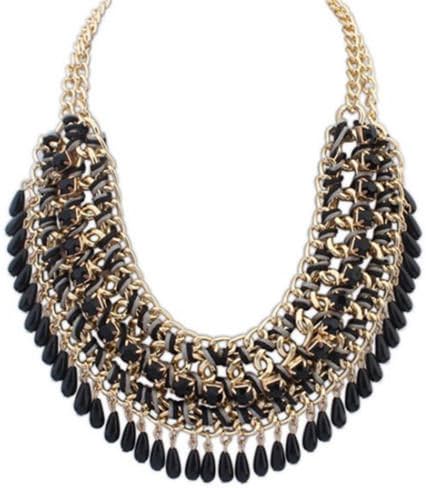 Women Fashion Jewelry Pendant Chain Crystal Choker Chunky Statement Bib Necklace Black..