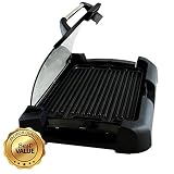 MegaChef Dual Surface Heavy Gauge Aluminum Reversible Indoor Grill and Griddle with Removable Glass Lid, 15" by 11", Black