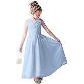 dideyttawl Little Girls Long Chiffon Flower Girl Dresses Wedding Junior Bridesmaid Sleeveless Dress 696