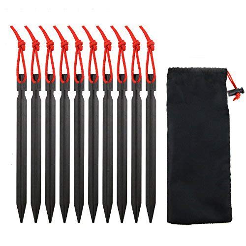 Dawa Tent Peg 10pcs, 7inches Aluminium Alloy Stake with Rope, Black, Anchor Stake for Camping Equipment, Outdoor Traveling, Includes Oxford Bag