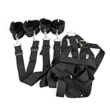 Lavani Sm Crazy Sex Toy Under the Bed Restraint System Neoprene Bed Restraints Kits for Bondage and Bdsm Sex Toy Lock Down Durable Portable Large Straps with Steel Hooks Attached with Handcuffs and Ankle Cuffs(Black)