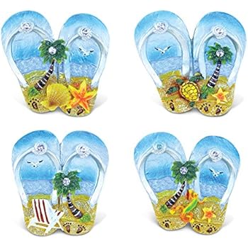 Puzzled Flip Flops Refrigerator Silver Beach Magnet - Beach Theme - Set of 4 - Unique Affordable Gift and Souvenir - Item #7693