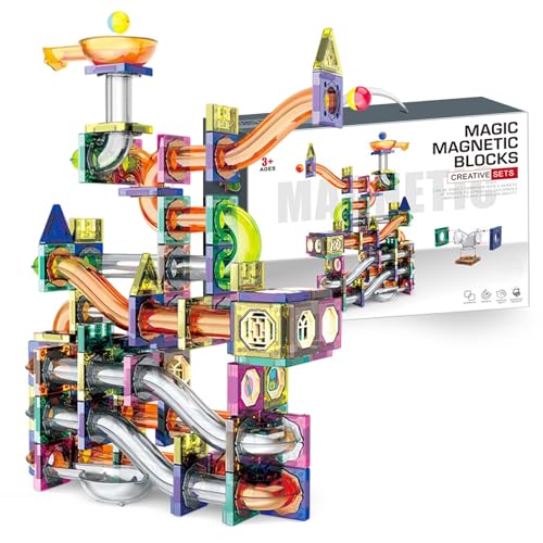 Magnetic Tiles Marble Run Building Blocks Set - Educational STEM Puzzle Toys for for Kids Age 3+ Years Old, Parent-Child Interactive Construction Toy (206PCS)