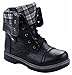 Women Foldable Plaid Cuff Mid-Calf Leatherette Lace Up Comfy Military Combat Boots