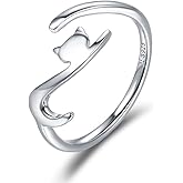 RUKYF Sterling Silver Cat/Dog Ring - Adjustable Dainty Stackable Rings Gifts for Cat Lovers Dachshund Gifts for Women