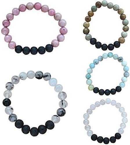 LAVACO Lava Rock Stone Essential Oil Diffuser Bracelet - Natural Precious Healing Gemstone Crystal Beads Bracelet - Relieves Stress/Anxiety