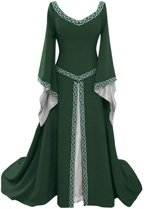 SCARLET DARKNESS Damen Renaissance Kleid | V-Ausschnitt Mit Glockenärmeln | Mittelalter Maxikleid