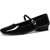 Coutgo Women's Mary Jane Flats Closed Square Toe Ballet Flat Dressy Comfortable Slip on Shoes