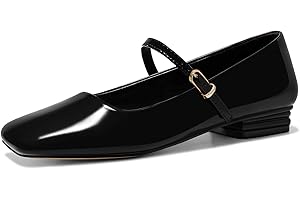 Coutgo Women's Mary Jane Flats Closed Square Toe Ballet Flat Dressy Comfortable Slip on Shoes