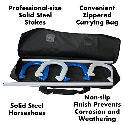 Driveway Games Metal Horseshoe Set. Professional Steel Throwing Horseshoes, Stakes & Carrying Case. Outdoor Pitching Toss Game - Thumbnail 5