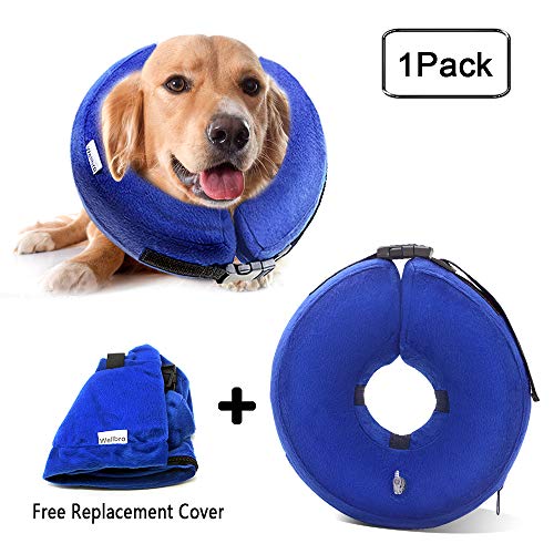 Wellbro Dog Cone Collar, Soft and Inflatable Dog Comfy Cones After Surgery, Adjustable Pet Recovery Collar with Extra Velvet Cover, Protective E-Collars with Buckle for Dogs and Cats (Large, Blue) - Thumbnail 7