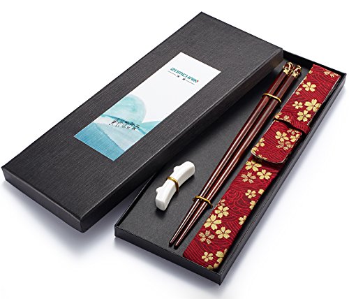 Chinese new year Chopsticks Reusable Wood With Holder and Carrying Bag Gift Set 1 Pairs Red