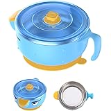 VALUEDER Baby Bowl with Suction Stay Put for 6-month Toddlers, 12oz / 360ml Anti-scald Stainless Steel Bowl Keep Food Warm for Home and Travel Use (Blue)