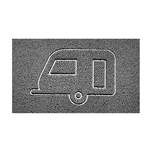 Nicoman Embossed Spaghetti Door Mat Dirt-Trapper Jet-Washable Doormat 70x43cm (Grey, CARAVAN Shape) - Use Indoor or Sheltered Outdoor