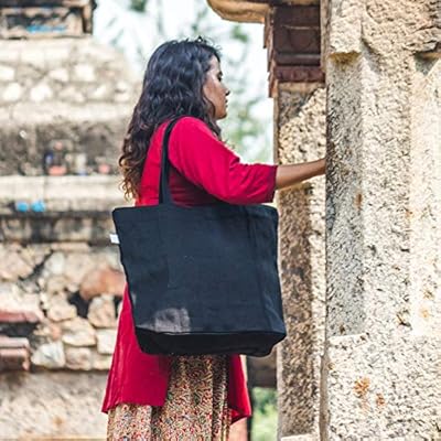 EcoRight Jute Canvas Large Tote Bag with Zipper and Pocket for Women