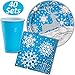 Winter Snow Dinner Plates, Napkins, and Plastic Cups, 12 oz - 40 each (120 Total) - Blue, Silver and White with Snowflakes and Reindeer - Perfect Disposable Party Supplies for Christmas or December Holiday Party