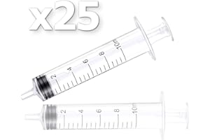 BSTEAN 10ml Syringe without Needle, Individually Wrapped for Industrial, Scientific, Measuring, Watering, Pet Feeding, Liquid Refilling and Dispensing (Pack of 25)